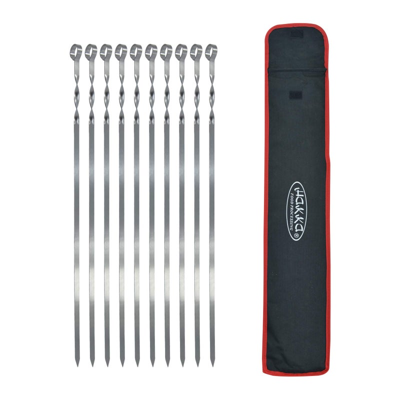 HAKKA FOOD PROCESSING Hakka Stainless Steel Barbecue Skewers, 23" Heavy Duty Metal Skewers Large Wide Grilling Reusable Kabob Sticks with NonSlip Ring Handle,Set of 10 - Image 1